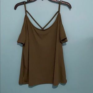 Army/olive green cold shoulder cami top